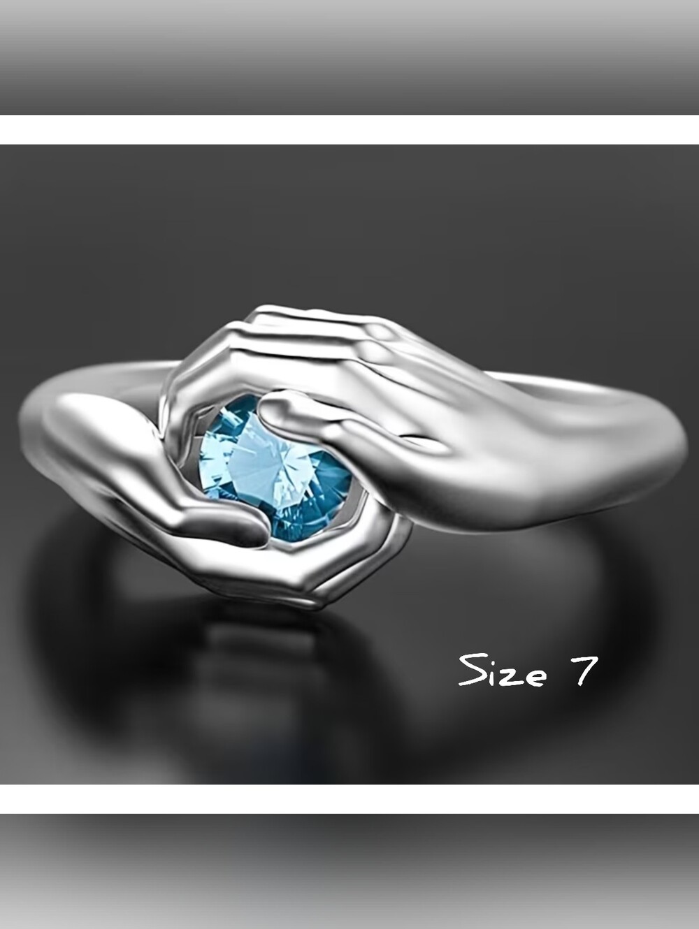 Holding Hands ring with Blue Austrian crystal, Sz.7